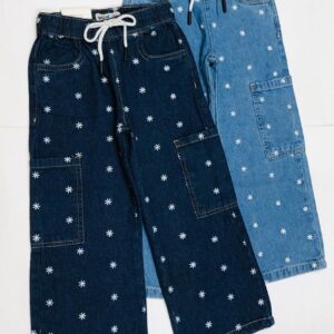 Soft Denim Cargo Embroidered Jeans