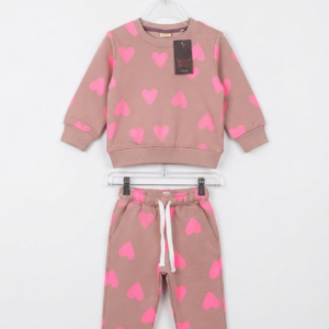 Brown with Pink Heart Sweatsuit With Straight Trouser