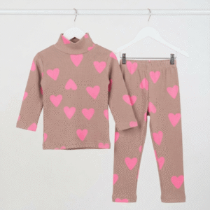 Brown with Pink Hearts Highneck Suit