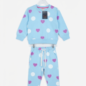 Blue with Pink Hearts Sweatsuit with Straight Trouser