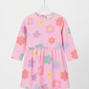 Pink Flower Full Sleeves Frock