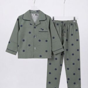 Green Polka Dots Cotton Full Sleeves Nightsuit