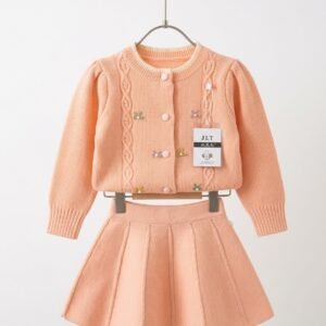 Peach Sweater With Skirt Suit