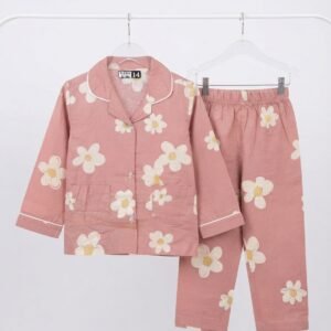 Pink Flower Cotton Full Sleeves Nightsuit