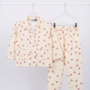 OffWhite Polka Dots Cotton Full Sleeves Nightsuit