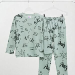 Green Game Print Full Sleeves Nightsuit